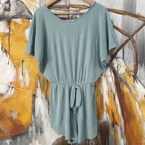 Pink Lily Turquoise Tie Romper